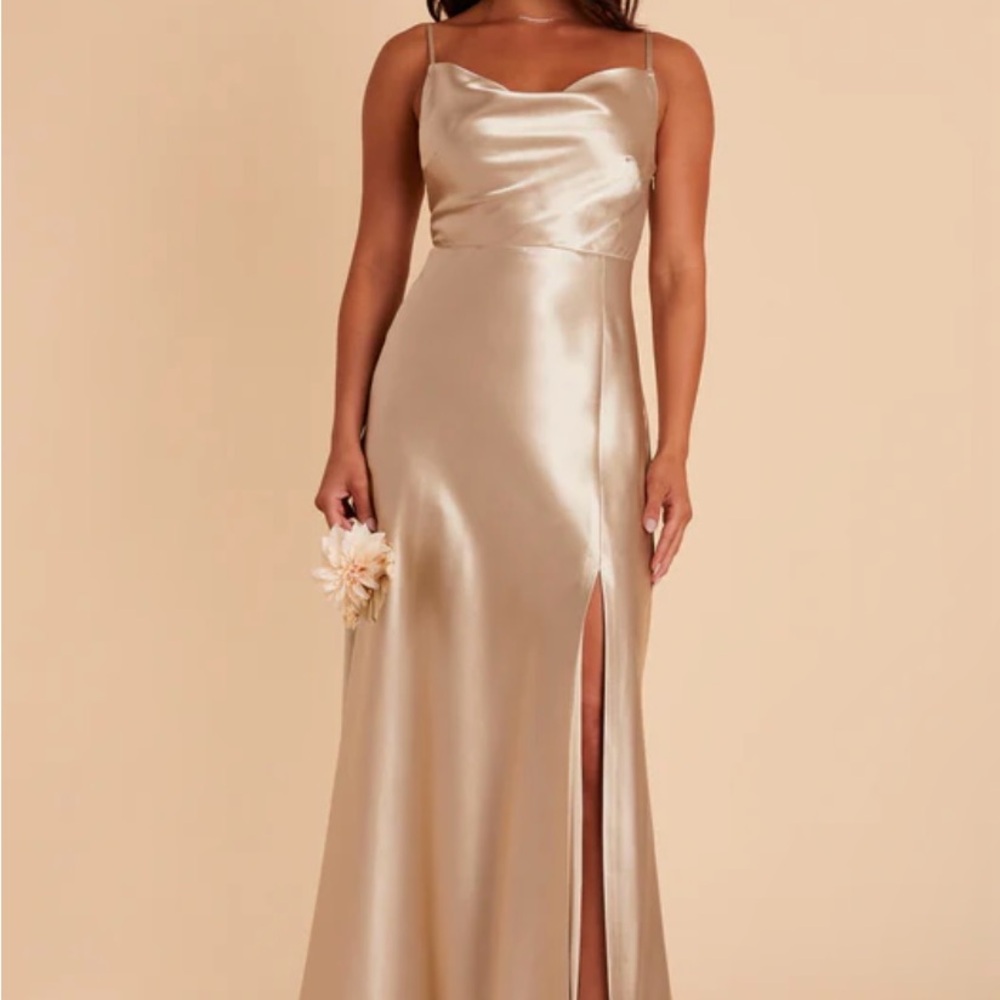 Elegant Satin Evening Gown Birdy Grey -Neutral Champagne- size small